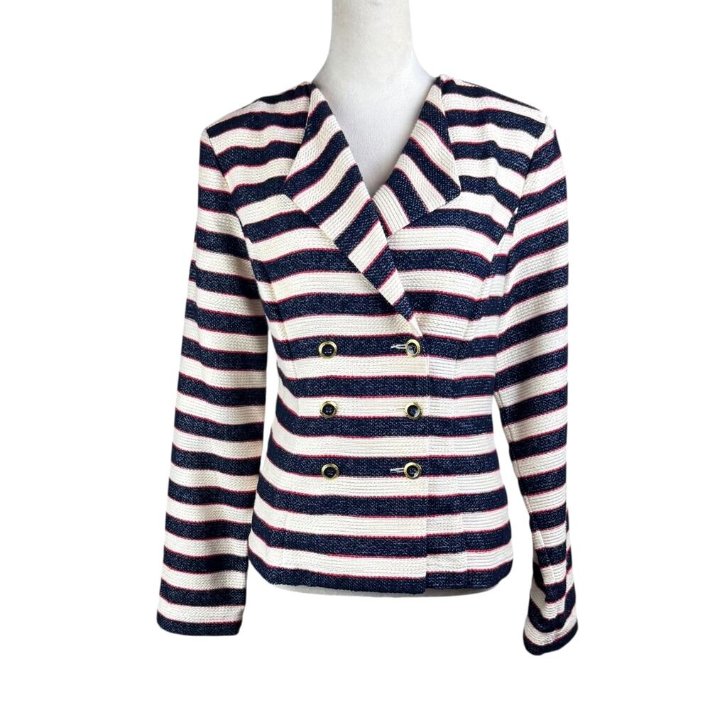 Cabi 5094 NWT Red White Blue Striped Double Breasted Nautical Blazer Jacket